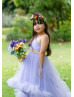 One Shoulder Lavender Tulle High Low Flower Girl Dress